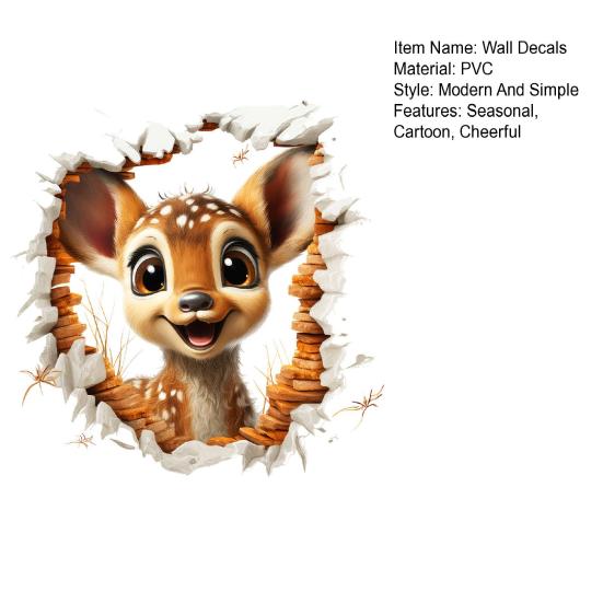Christmas Wall Decals Animal Design Sticker PVC Removable 2D Sticker Creative Broken Wall Art for Kids Bedroom Playroom Home Decor