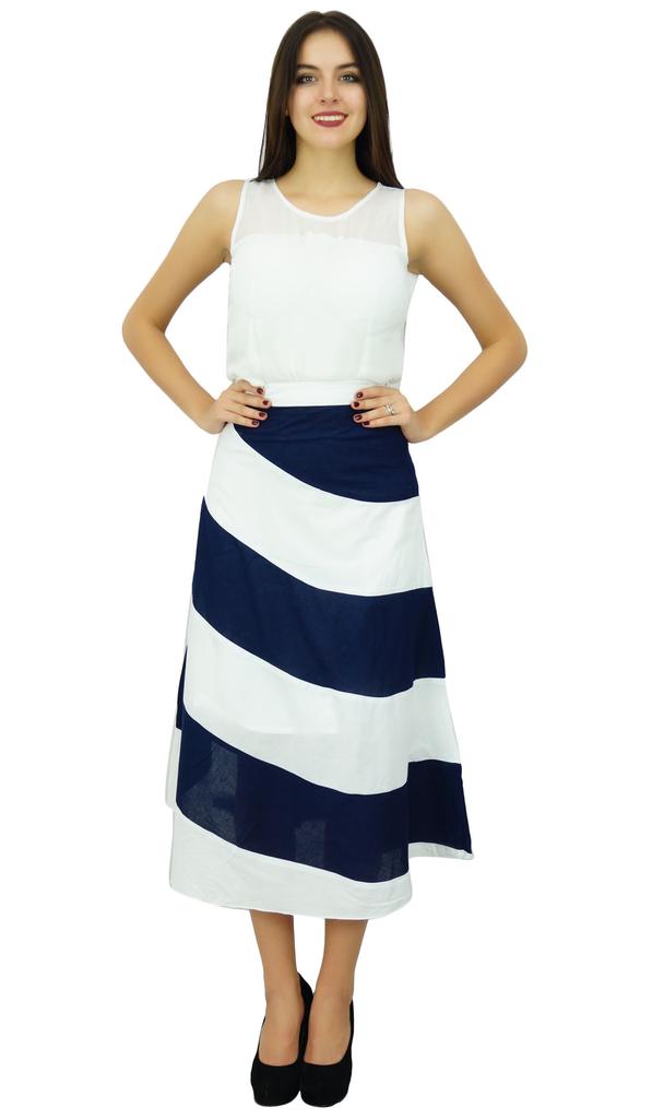 Bimba Women's Spiral Summer Midi Skirt A Line Boho Chic Skrit With Side Zip