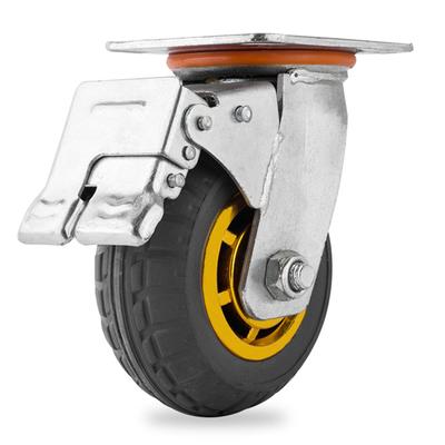 3 Zoll Universalrolle mit Bremse Schwerlast Industrie Leises Gummi-Rad für Flachwagen Transportwagen Anhänger
