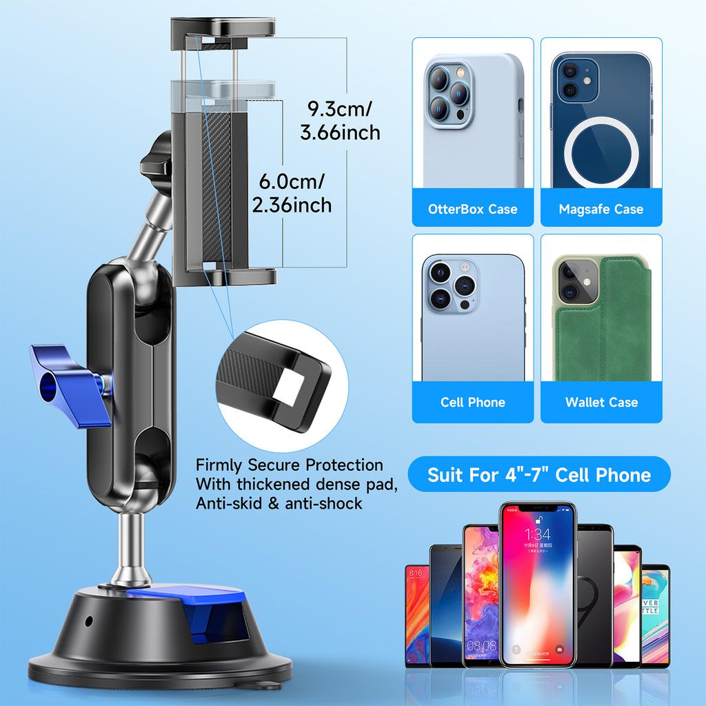Suction Cup Phone Mount Suction Cup Mount for Phone with Dual 360 Degrees Rotatable Ball Head with Phone