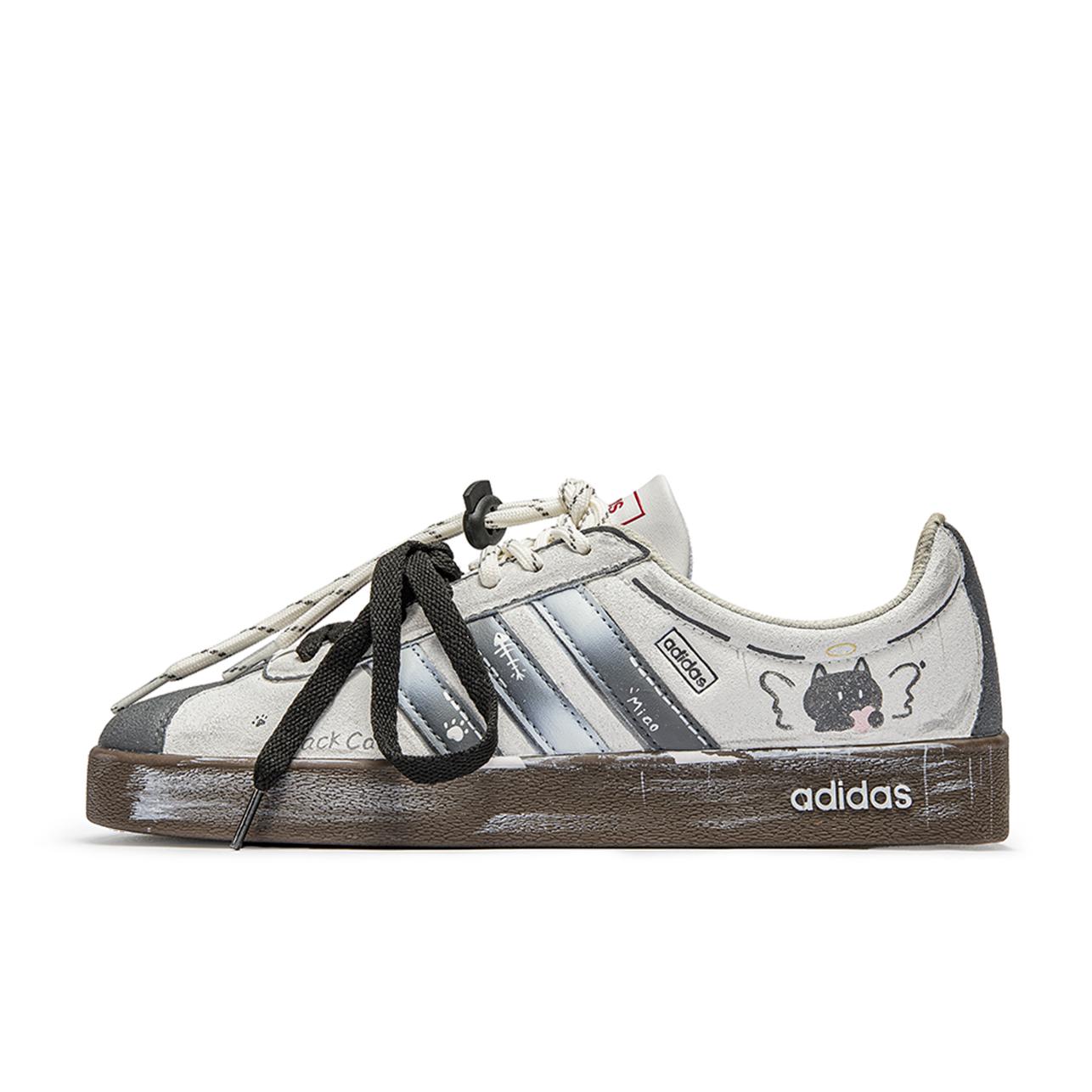 

Adidas VL COURT 2.0 Da Vinci, Black Cat Low top Skateboard Shoes Unisex Gray Brown HQ1802(TeamM-) 36