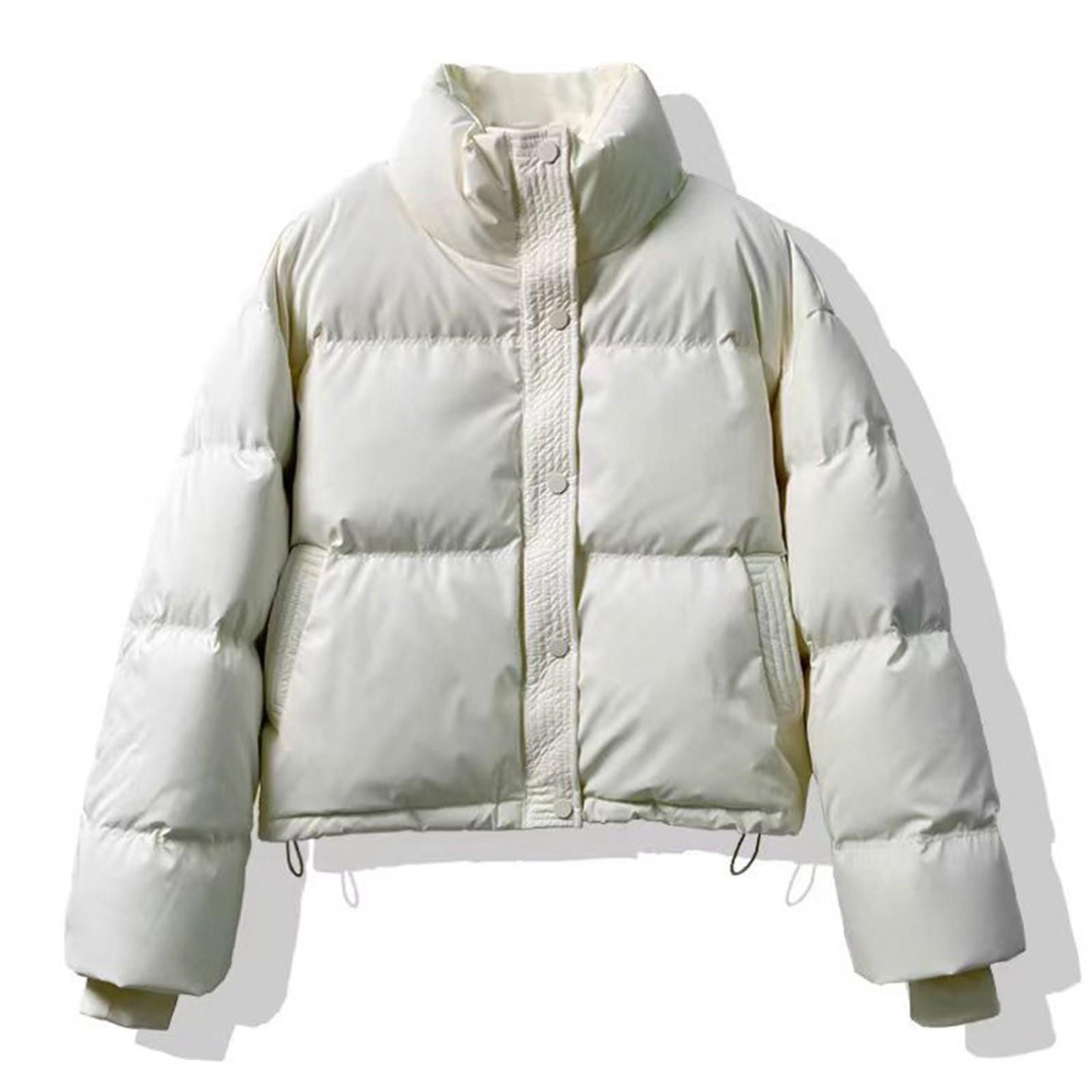 

Женская короткая свободная теплая куртка из хлопка с высоким воротником XL белый