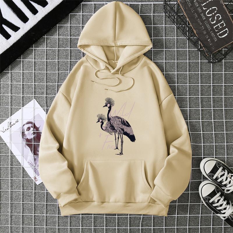 Autumn Winter Women's Thickened Fleece Hoodie Casual Long Sleeve Outerwear Printed Sweatshirt Comfortable Streetwear