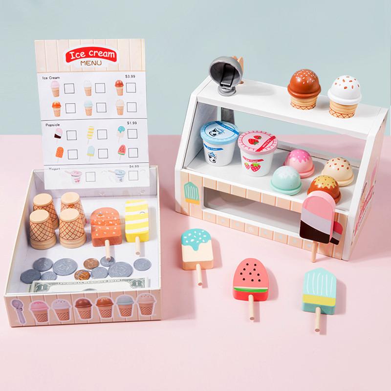 Simulation Wooden Ice Cream Store Shelves Children Toy Set For Rol Playing