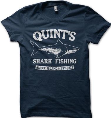 Quints Shark Fishing JAWS Amity Island 1975 Navy Printed T-shirt FN9401