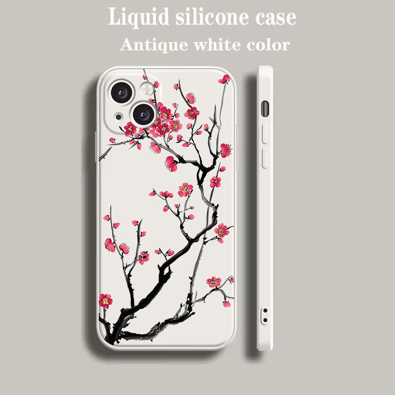 Luxury Color Phone Case For iPhone 15 14 13 12 mini 11 Pro Max XS X XR SE 7 8 Plus soft Silicone Beige Cover Flower