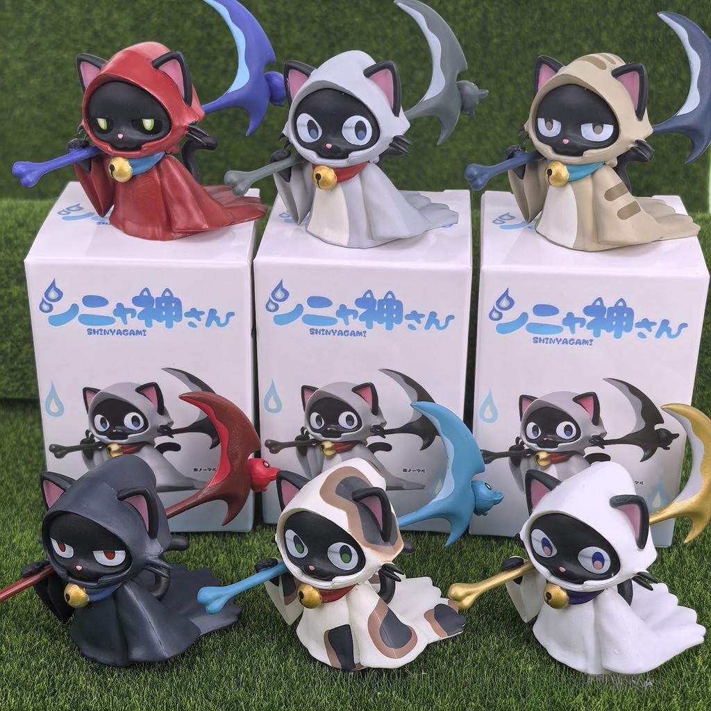 Genuine Cute Cat with Scythe Blind Box Toys Cute Calico Cat Cape Cat Action Figure Desktop Collection Ornaments Kids Gifts