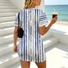 Women's Blue White Striped Short Tight Dress Slim Fit V-Neck Short Sleeve, Comfortable Fabric, Seaside, Street & Night Market Summer Wear
