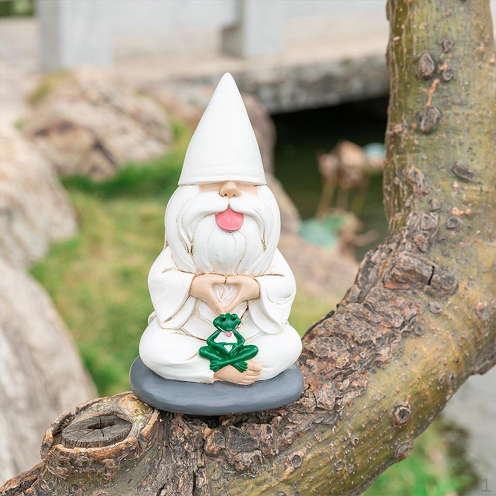 

White Beard Garden Gnome Interesting Resin Dwarf Statues Outdoor Patio Lawn Yard Decoration Spring
