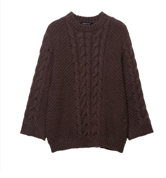 Europäischer & Amerikanischer Damen Strickpullover mit Rundhalsausschnitt & Trompetenärmeln