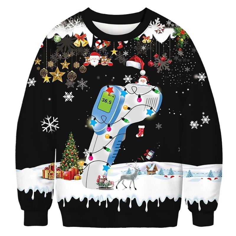 New Christmas Santa Claus Ugly Fashion Casual 3D Digital Printing Personalized Round Neck Long Sleeve Pullovers