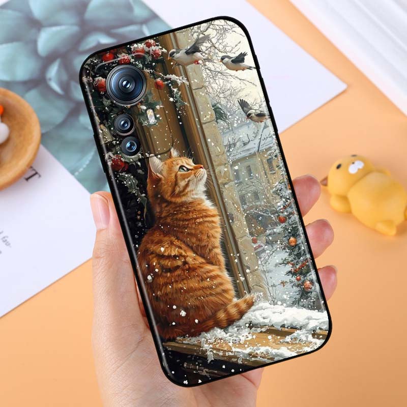 Cute cartoon cat illustration For Xiaomi Mi 15 14 13 13T 12 12T 12S 11 11i 11T Pro Ultra Lite 5G Black Soft Phone Case