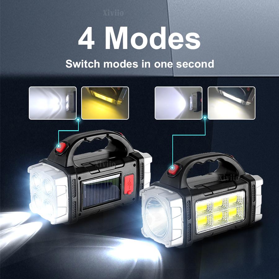 Przenośna Potężna Latarka USB Ładowalna Światło LED Słoneczne Z Lampą Roboczą COB 4 Biegowe Ładowanie Telefonu Komórkowego Lampa Kempingowa