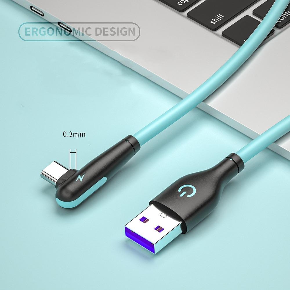 Data Cable 5A Type C Cable Fast Charging Cord 90 Degree Charger Cable Soft Silicone USB C Cable