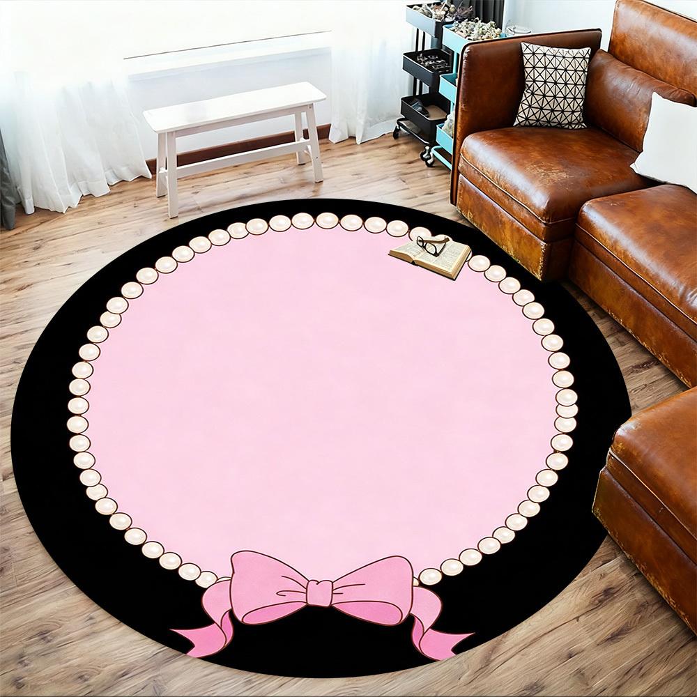 1pc Pearl Bow Round Chair Mat Office Area Rug - Non-Slip, Floor Mat for Office, Bedroom, and Indoor Decor P127219