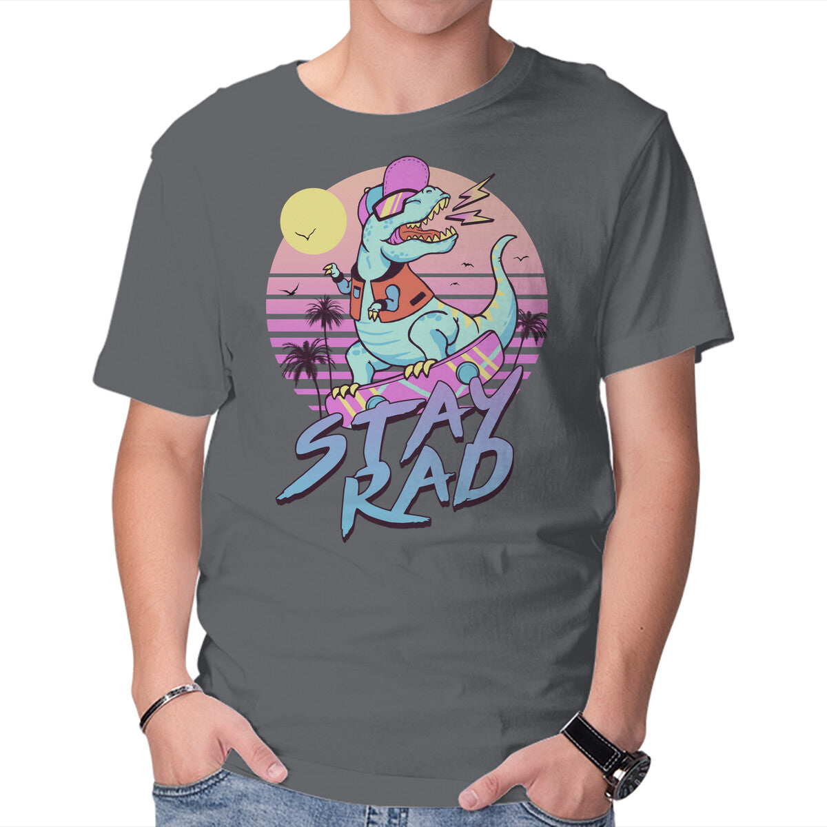 Unisex Crew Neck T-Shirt Stay Rad Graphic Short Sleeve Casual Tee XXL