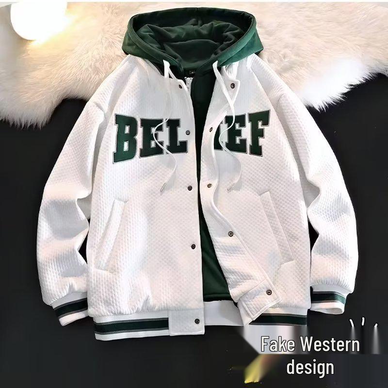 

Мужская белая толстовка с капюшоном: Трендовый утолщенный кардиган-куртка в бейсбольном стиле весна/осень 2023 XL белый