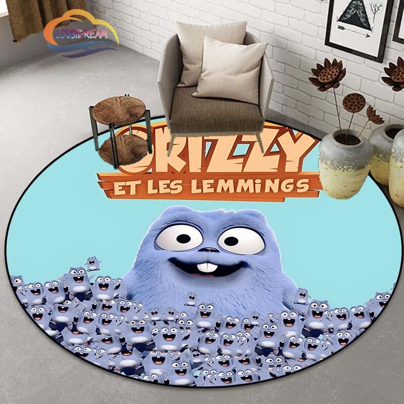 

Cartoon carpet 3D printing Grizzy and The Lemmings children Round Carpet Home Decor Anti-slip Bed Area Rug for Bedroom Chair Mat 60cm