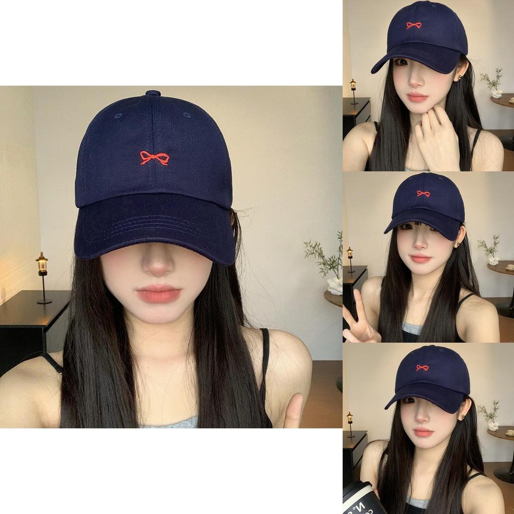 Chic Navy Blue Cotton Cap With Adorable Bow For Women Perfect For All Seasons