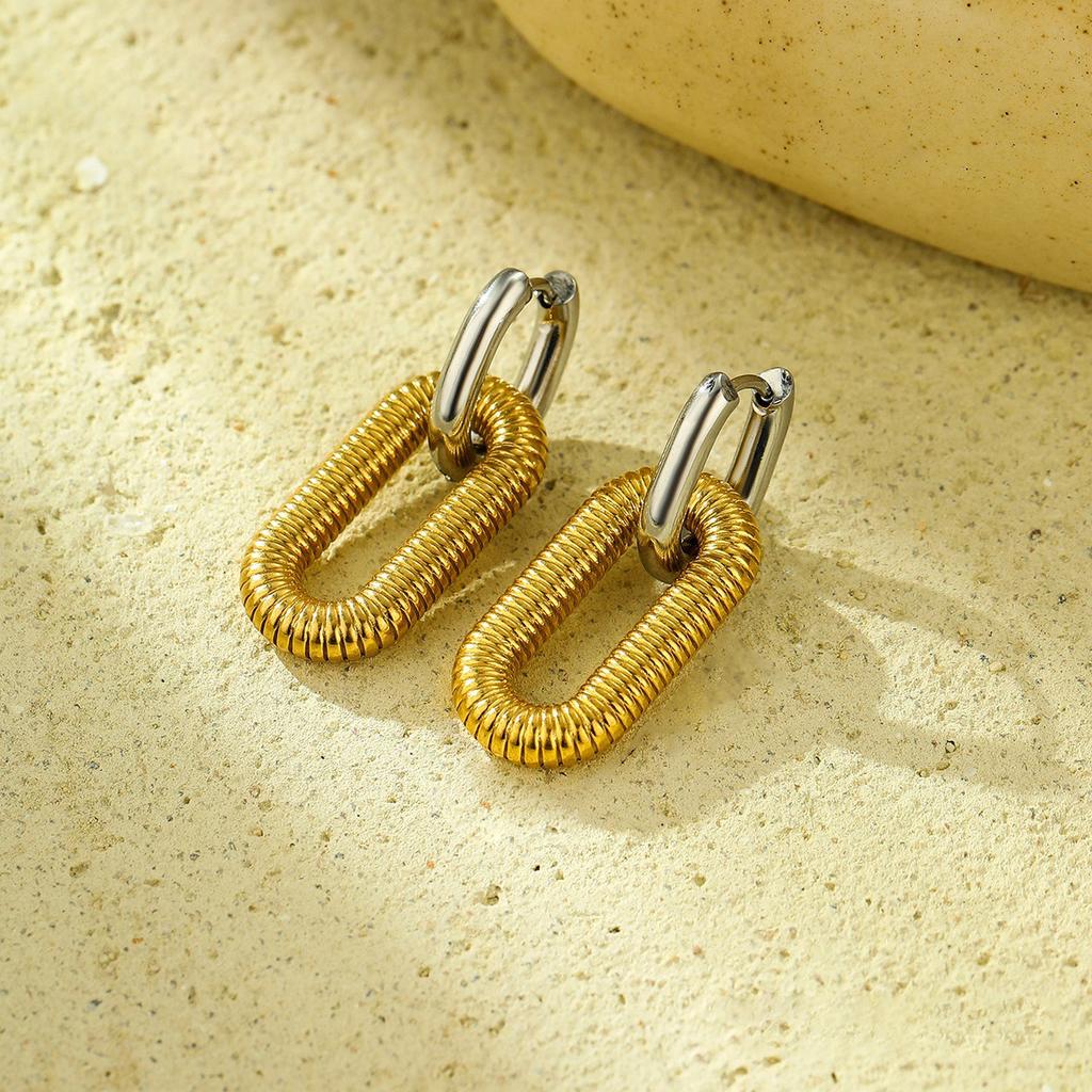 Yori 1pair Bold 18k Gold-plated Stainless Steel Chain Design Earrings, High-end Fashion Ear Jewelry For Parties Jewelry Gift