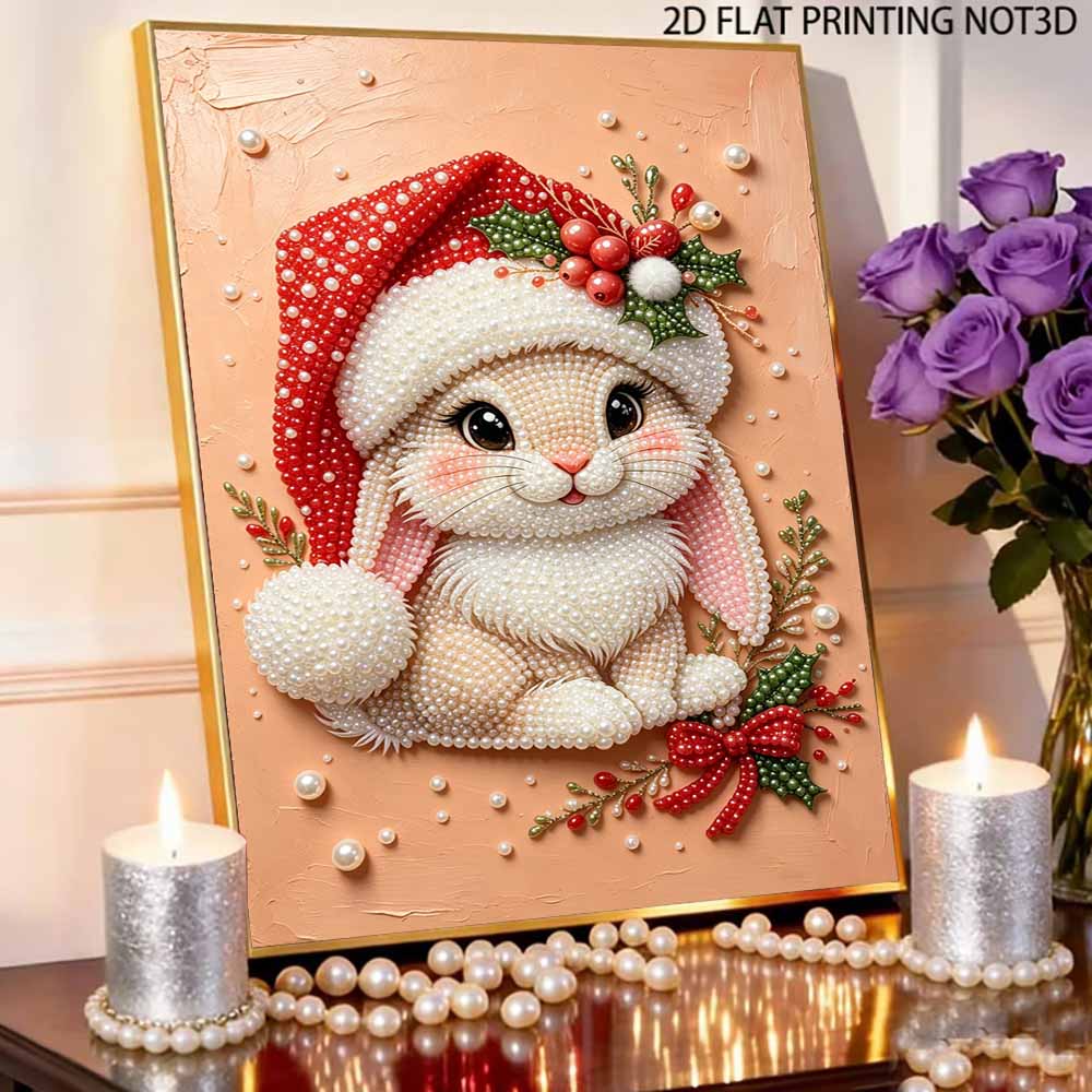 DIY Pearl Bead Painting Kit Adorable Bunny Christmas Stress Relief Craft Frameless 3D Canvas Art for Adults Home Decoration Gift