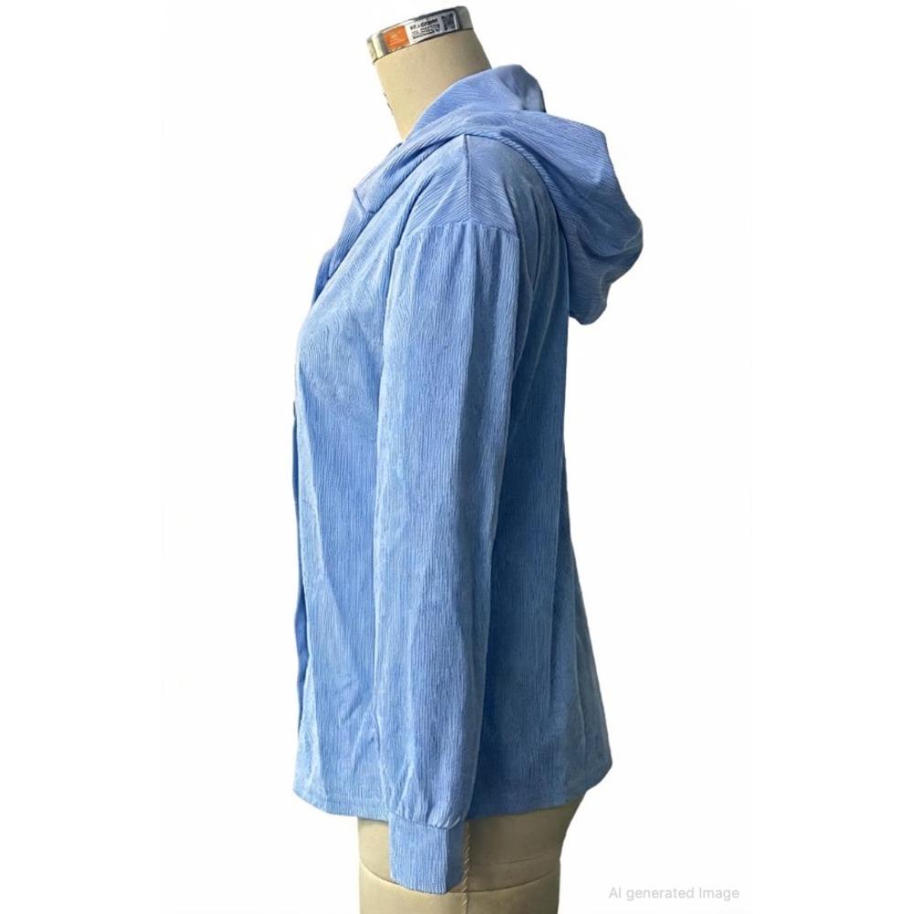 Camicia con Cappuccio in Velluto a Coste con Bottoni Felpa Giacca Autunno Inverno Cardigan Top Shacket