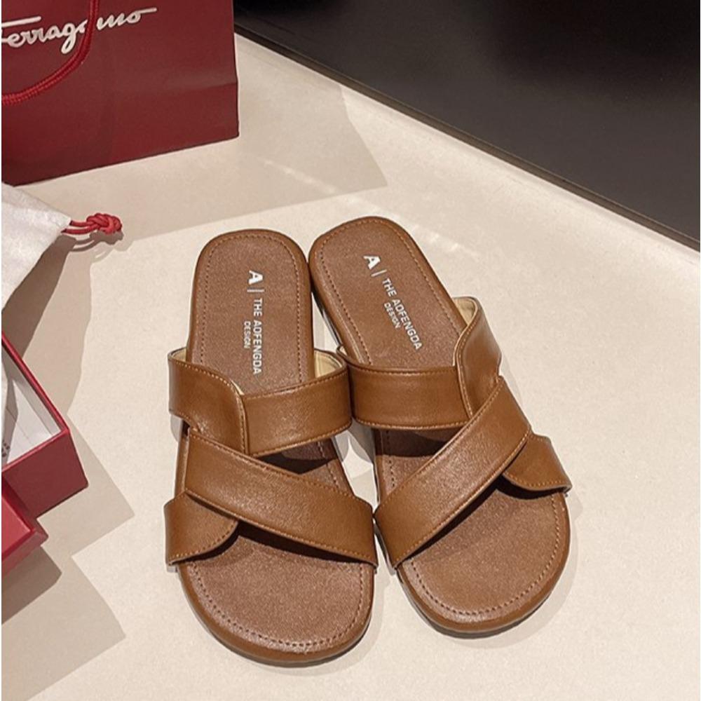 Fashion Cross Strap Slippers for Womens 2025 Summer Retro Casual Flat Slippers for Outdoor Wear New Beach Anti-skid Slipper Women's
