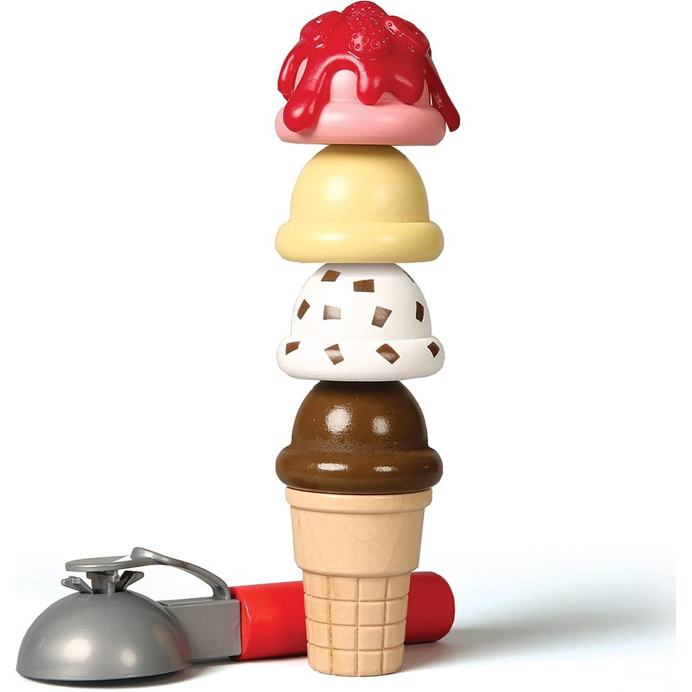 Ice Cream Counter, 28 Pieces, for Children Aged 3 Years and Up, for Role-Playing Portioning & Serving 8 Types of Ice Cream In Cones or Sundaes