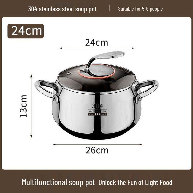 304 Stainless Steel Three-Layer Deep Soup Pot for Induction and Gas Stoves - Ideal for Baby Bottles, Stock, and Porridge.