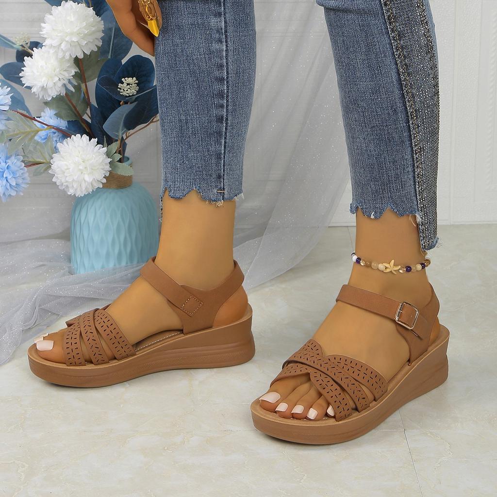 Fashion Women Vintage Roman Sandals Summer Walking Fish Mouth Soft Sole Fashion Open Toe Platform Comfortable Women Shoes