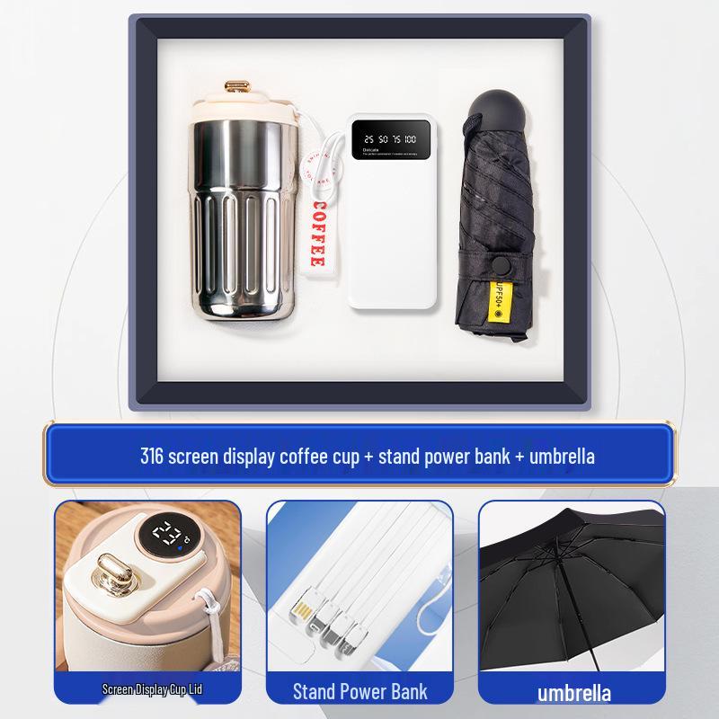 Customized Business Gift Set: Coffee Cup & Power Bank for Company Events