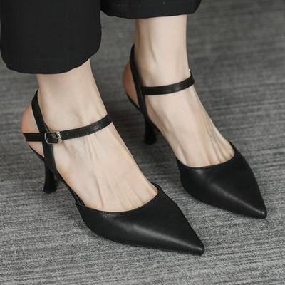 2024 Seksowne sandały damskie ze szpiczastym noskiem Wysokiej jakości w kolorze nude Wysokie obcasy Modne płytkie buty formalne damskie Zapatos