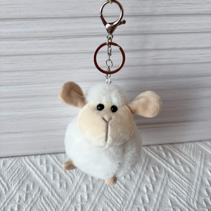 Plush Sheep Fluffy Keychain Smooth Metal Buckle Lovely Cartoon Pendant for Backpack School Bag Decor Kids Birthday Gifts