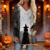 Women's Casual Long Sleeve V-Neck Print Mid-Length Tunic Top