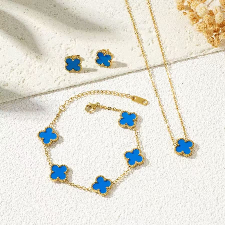 

3 шт. Набор украшений из титановой стали: ожерелье-клевер, браслет, серьги necklace+bracelet+earring