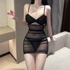 Sexy lingerie sexy perspective seduction mesh hollowed-out suspenders Spice girl tight hip-wrapped dress women