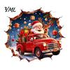 Removable Christmas Decorations Santa Claus Wall Stickers, Retro Peel And Stick Red Pickup Truck & Decals with Home Holiday Accents 3D Breaking