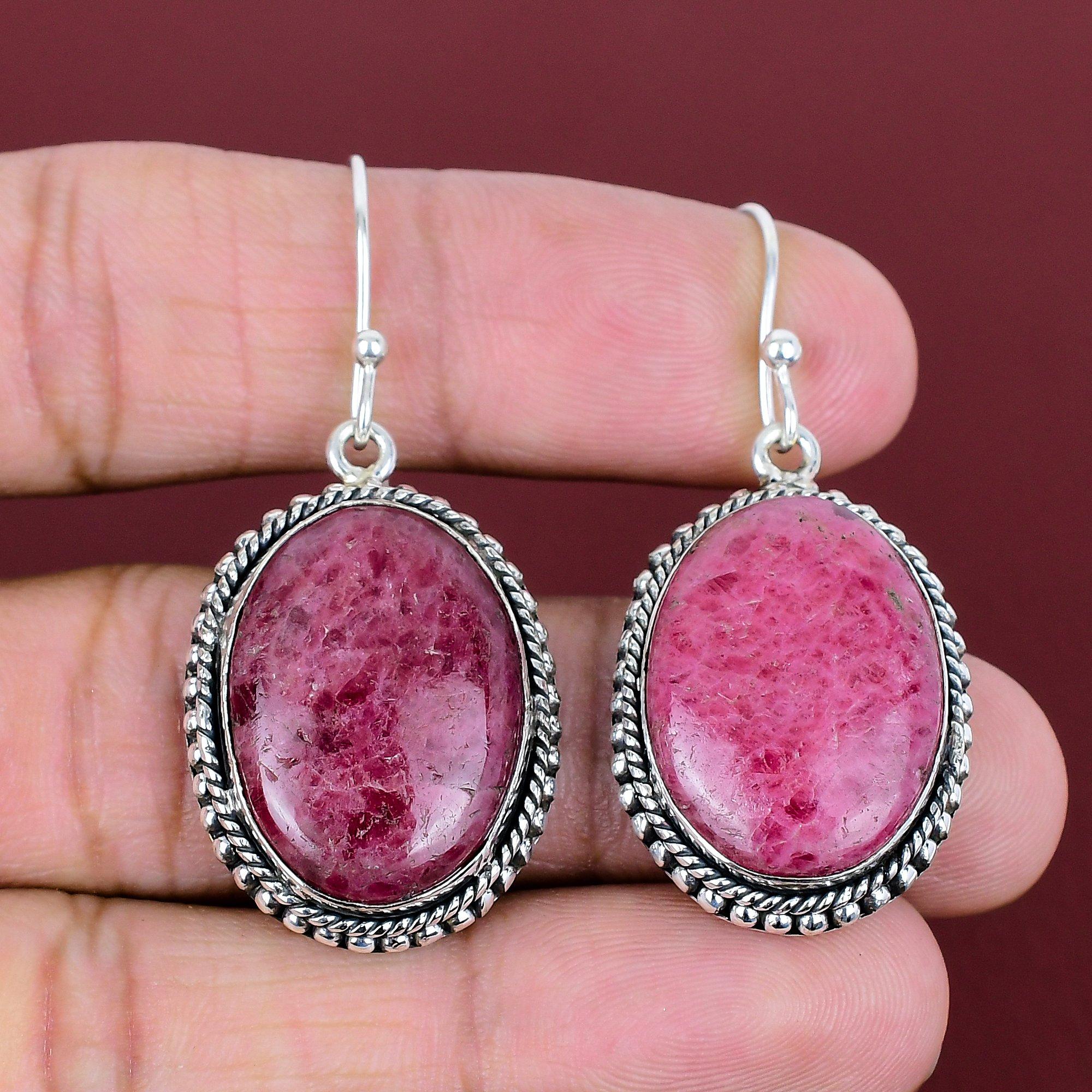 Rhodonite earrings natural gemstone jewelry 925 sterling silver earring handmade earring designer jewelry anniversary gifts vintage earring