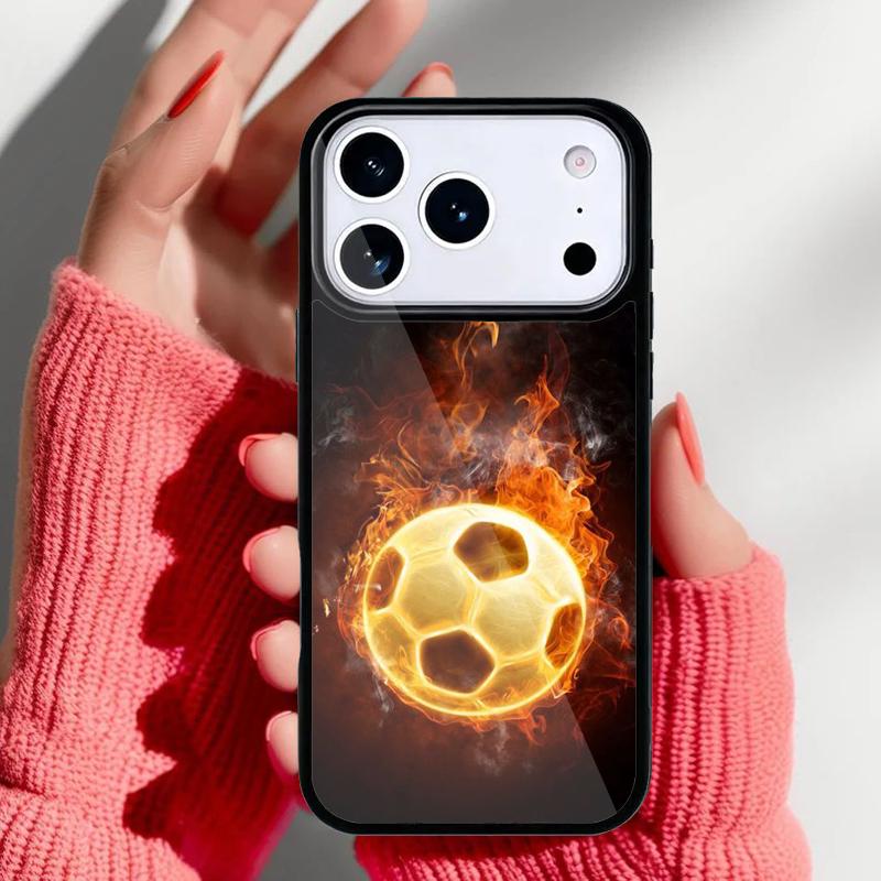 Fire Football Soccer Ball Phone Case for iPhone 17 16 15 14 13 Pro Max Back Cover for 12 11 Pro Coque
