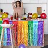 2 Pack Foil Table Skirts Fringe Table Banner Decorations, Rectangle Round Tables Curta Streamer Backdrop for Birthday Baby Shower Wedding Engagement