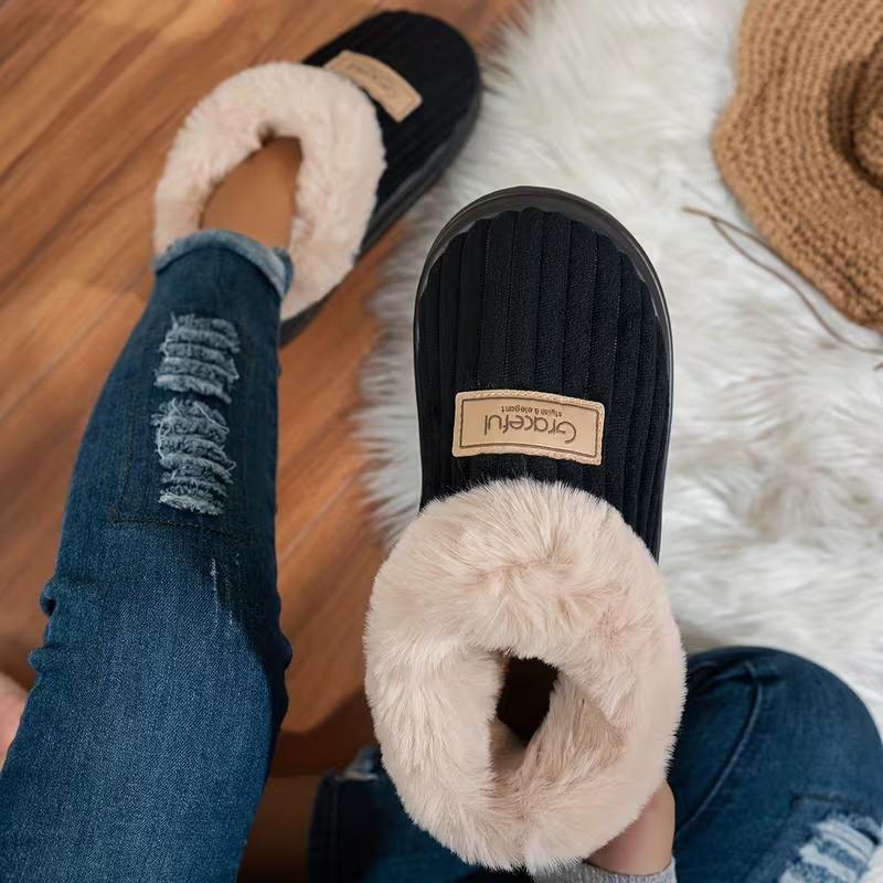 Winter Warm Thick-Soled Slippers - Non-Slip Sole & Soft Cushioned, Cozy Indoor/Outdoor House Shoes with Round Comfortable Heel