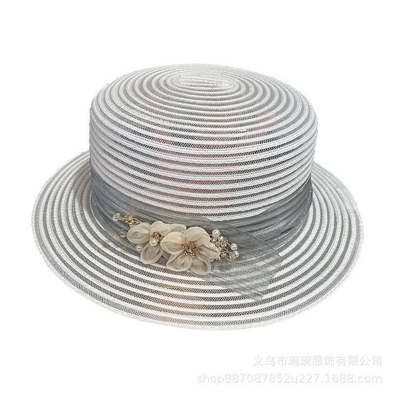Ladies mother top hat spring and summer in the elderly new flat flower mesh hat seaside vacation beach hat