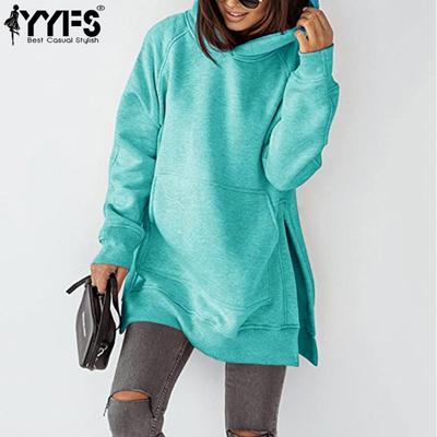 Damen-Kapuzenpullover und Sweatshirts mit modischem, lässigem, einfarbigem Druck und langen Ärmeln