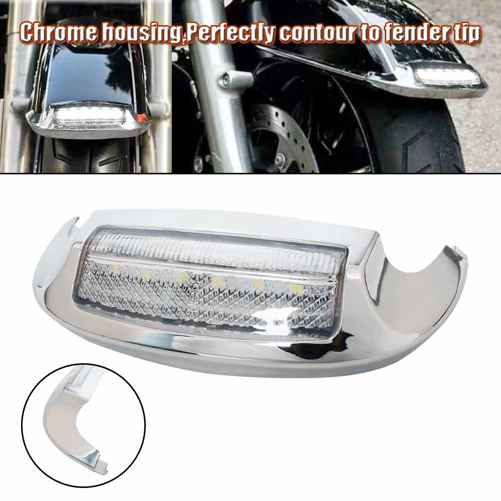 Motorcycle Accessory Front Fender Tip Light Chrome Mudguard Light ABS Plastic For Electra Glide Ultra Limited FLHTK 2014-2023