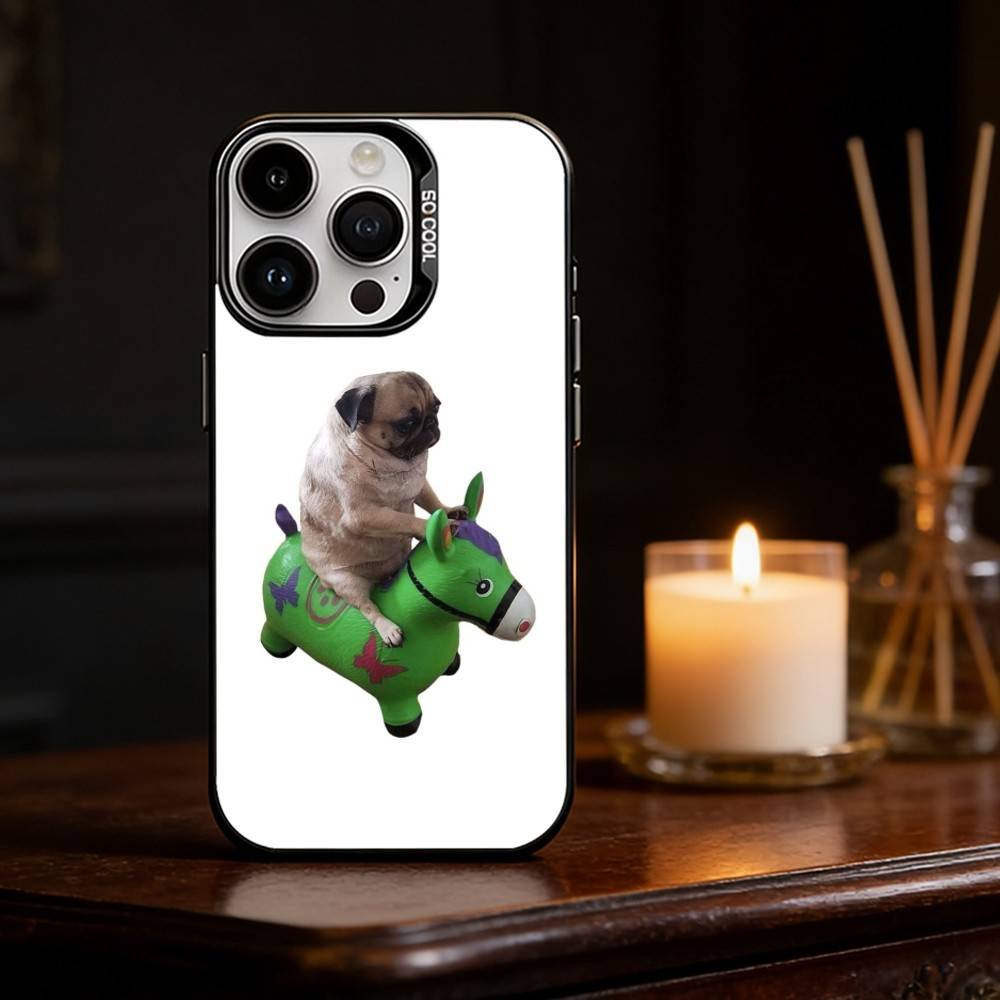 Pug Dog Funny Cartoon Phone Case For iPhone 17 16 15 14 13 12 11 Pro Max Plus Silver Matte Black Cover
