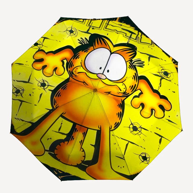 

1pc Garfield Automatic Folding Umbrella - Compact 8-Rib Design, Durable Plastic & Iron, F104040