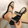 Fashion Mid Heel Slides Women 2025 Women Summer New Rhinestone Strap Luxury Fashion slippers Block Heel Crystal Shoes Open Toe Sandals