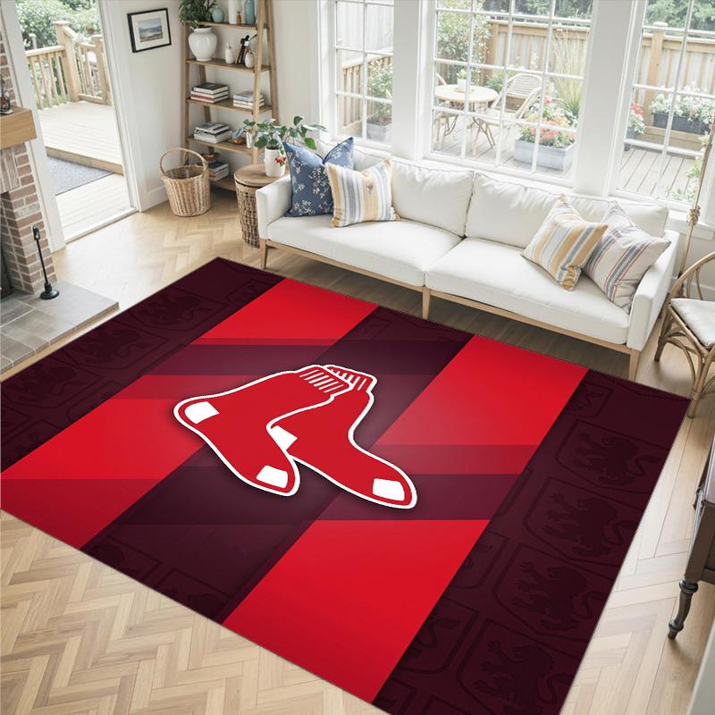 Boston Red Sox Design Kristall Samt Teppich Gemütlich Kein?Rutschfester Teppich mit Aufdruck für Schlafzimmer Wohnzimmer Eingang