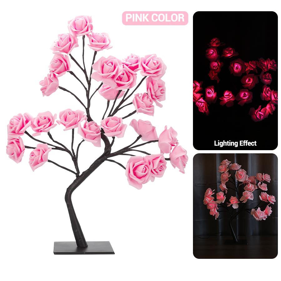 LED Rose Tree Desk Lamp USB Powered Artificial Flower Night Light Bedroom Living Room Party Wedding Valentine's Day Decoration