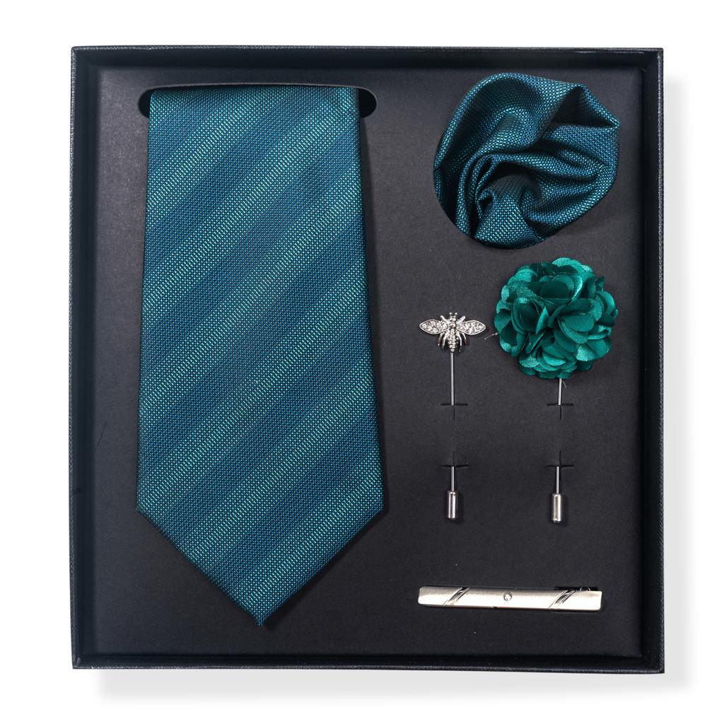 Tie Men'S Trend Net Color Striped Cashew Nut Tie 6-Piece Gift Box Square Scarf Tie Clip Corsage Set